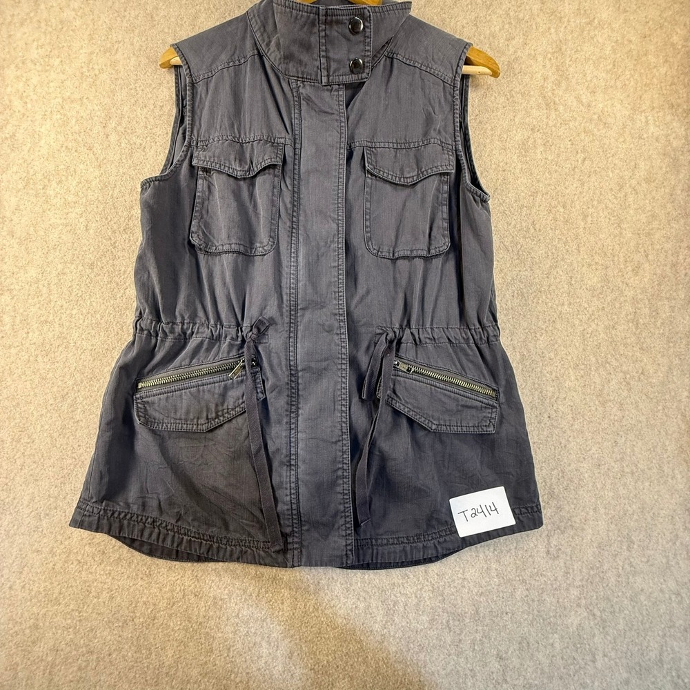Caslon Womens Utility Vest Charcoal Gray Petite Small Drawstring Cargo Pockets